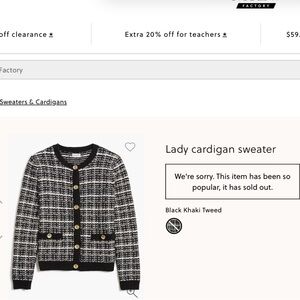 J Crew Factory Women's Black Khaki Tweed Cardigan Sweater, Size L